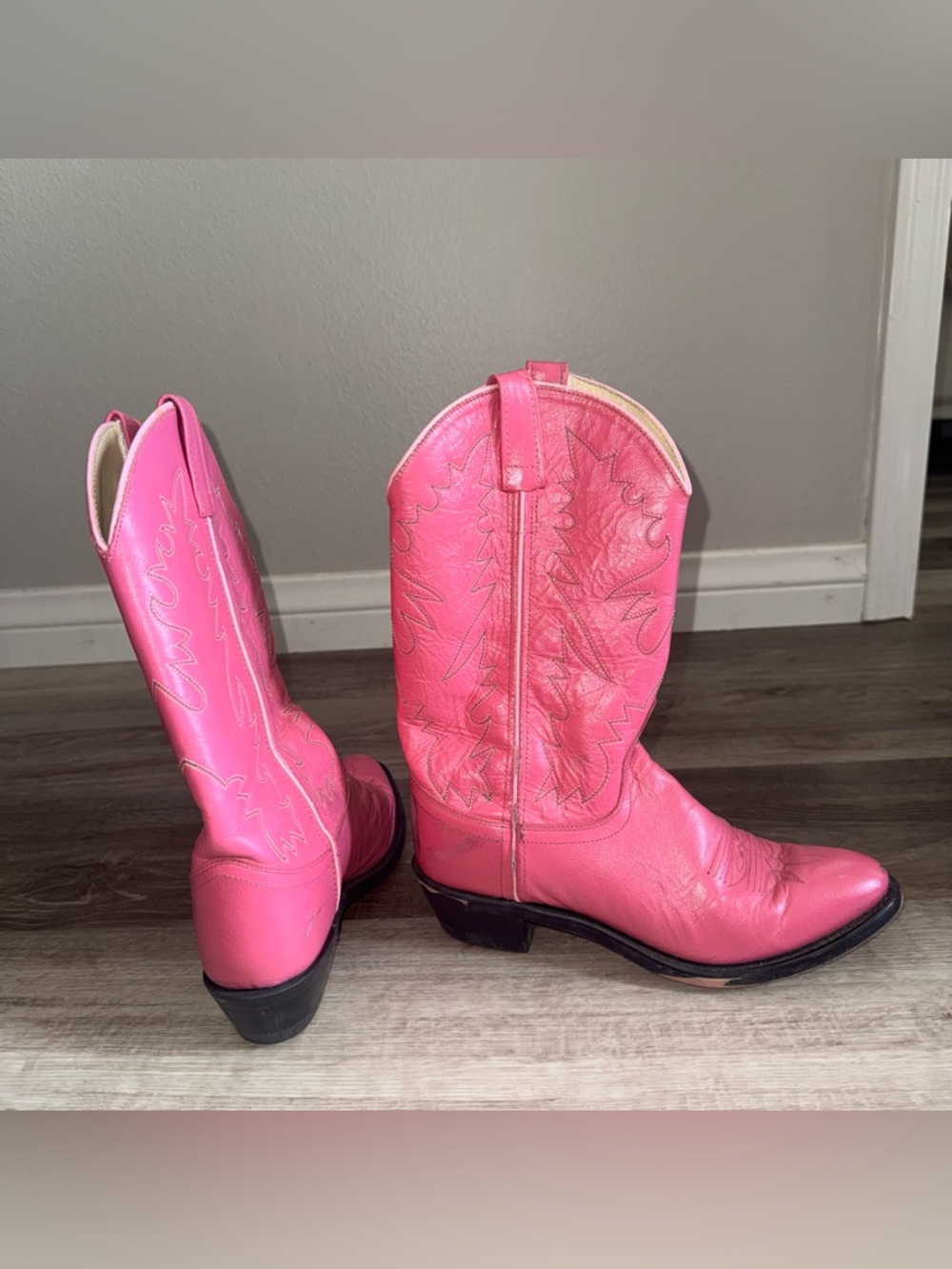 Pink Authentic Genuine Leather Cowboy Boots - Picture 4 of 11